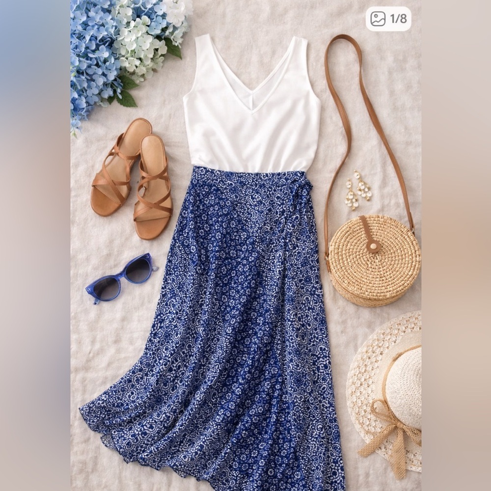 Roz & Ali 💙 Blue Patterned Women's Skirt Size Petite Large - Picture 10 of 11